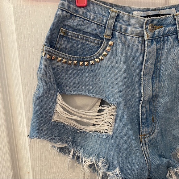 Vintage Anchor Blue Denim Jean Shorts with custom studs - Picture 2 of 9